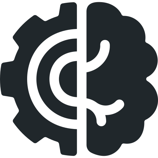 icono de terapia de pareja y vínculos con cerebro y engranaje representando conexión emocional