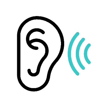 icono de línea amiga con oreja escuchando para apoyo emocional y escucha activa