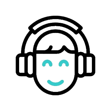 icono de servicio de escucha con persona usando audífonos para apoyo en salud mental